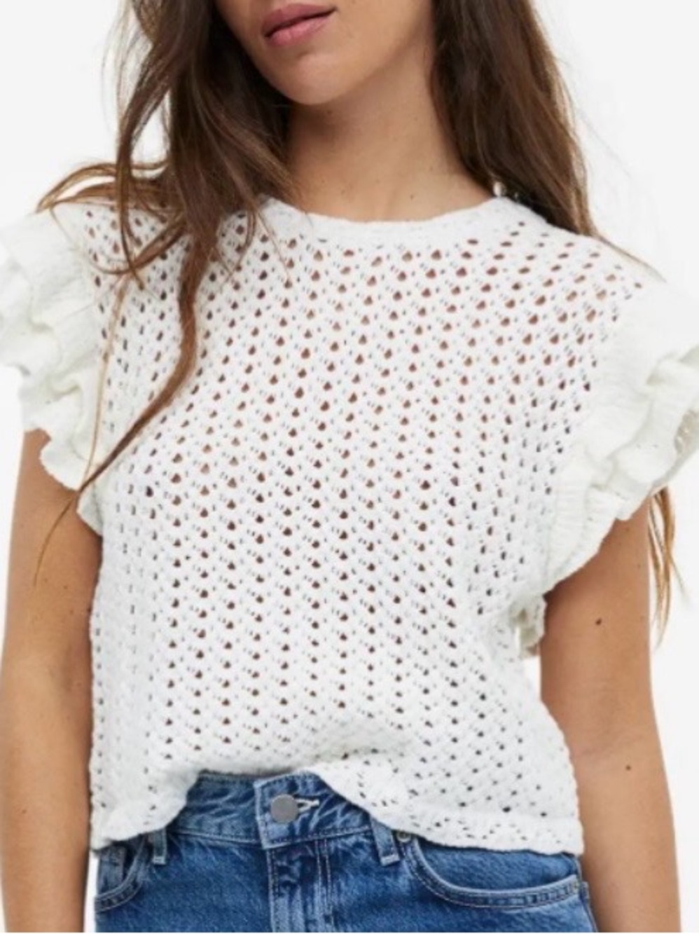 H&M Crochet Ruffle Sleeve Knit Top Size M